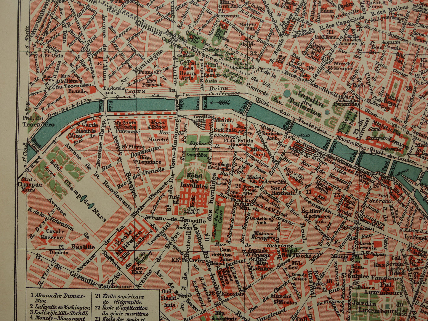 PARIJS oude plattegrond Originele antieke Nederlandse kaart van Parijs Frankrijk uit 1910 vintage historische kaarten