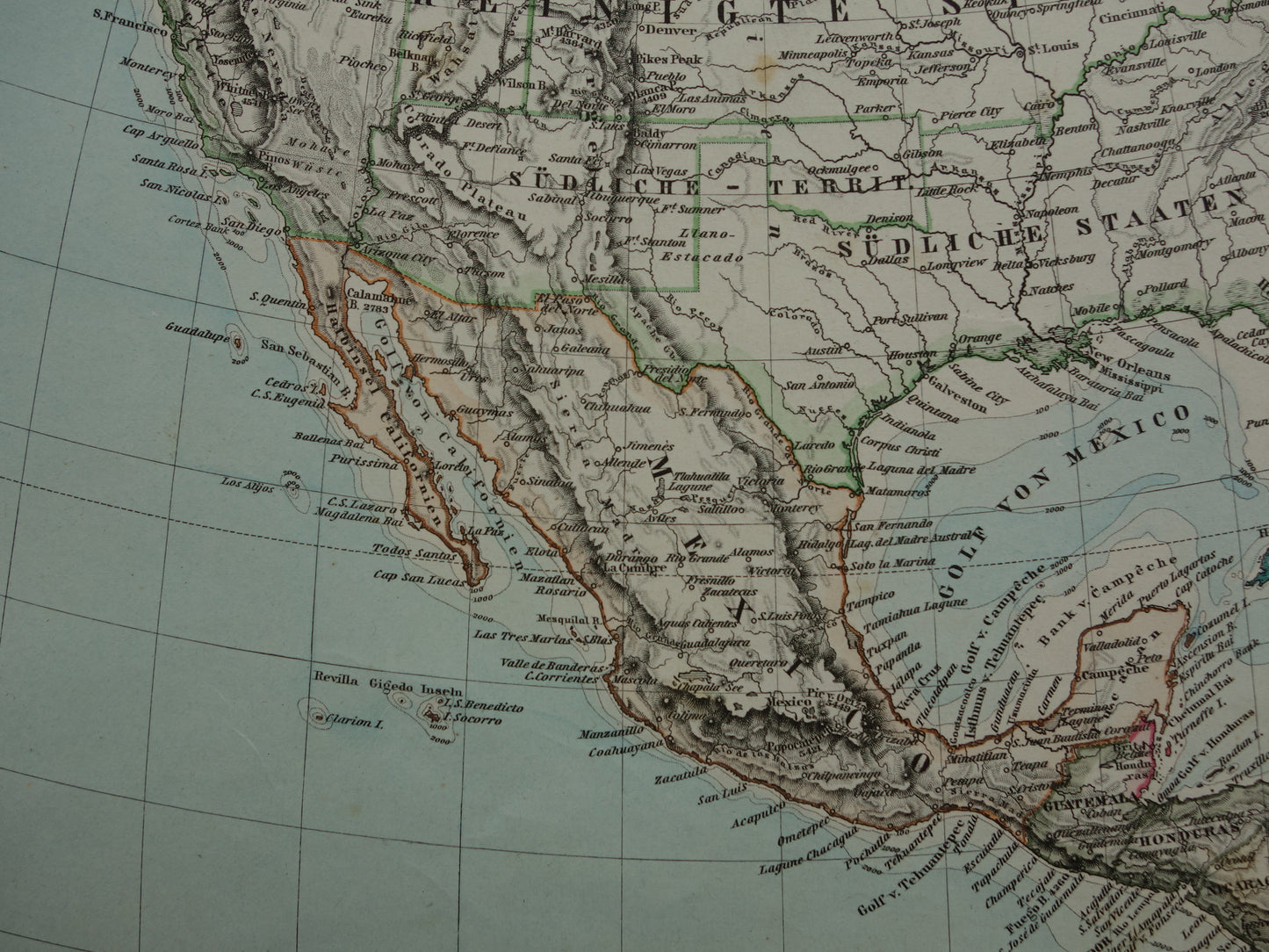 Alte Karte von Nordamerika aus dem Jahr 1884. Antike Karte der USA, Kanadas und Mexikos.