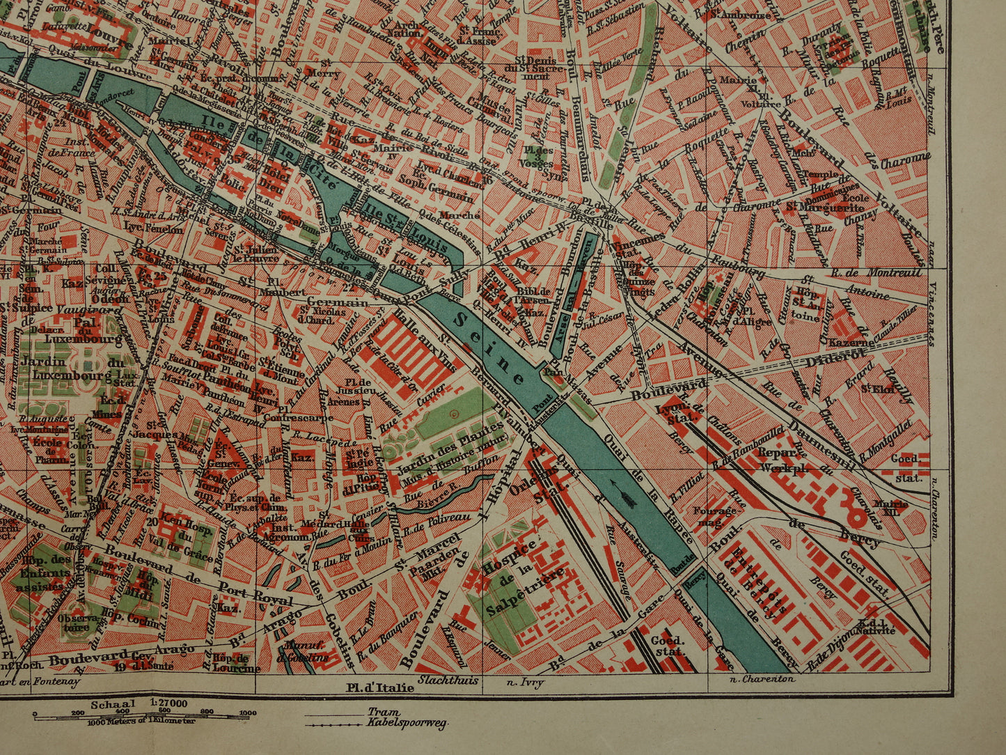 PARIJS oude plattegrond Originele antieke Nederlandse kaart van Parijs Frankrijk uit 1910 vintage historische kaarten