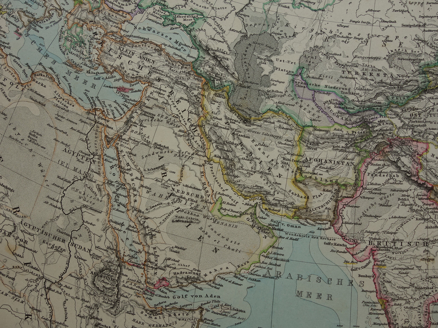 AZIË oude kaart van Azië in 1884 originele antieke Duitse landkaart
