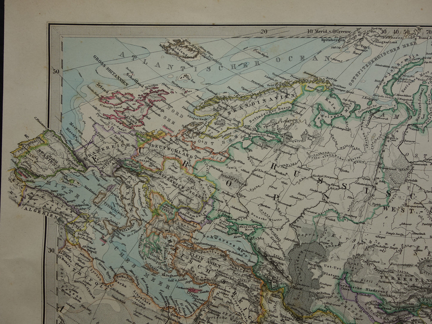 AZIË oude kaart van Azië in 1884 originele antieke Duitse landkaart