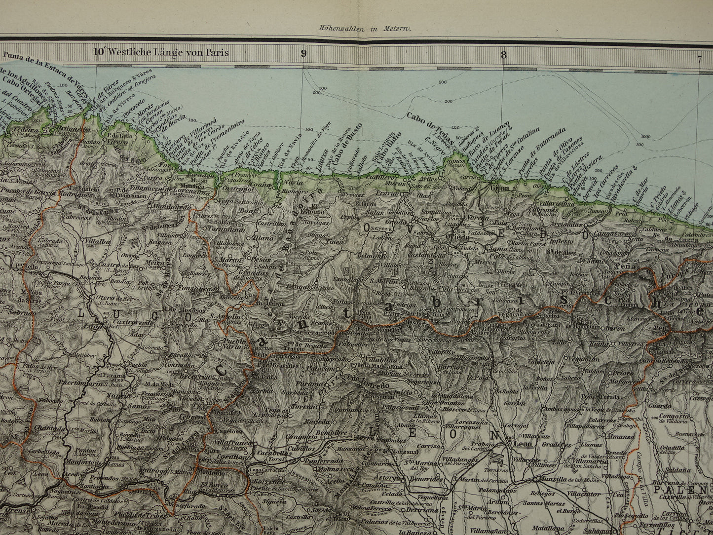 Oude kaart van noordwest Spanje Portugal 1886 originele antieke landkaart Salamanca Santander La Coruna