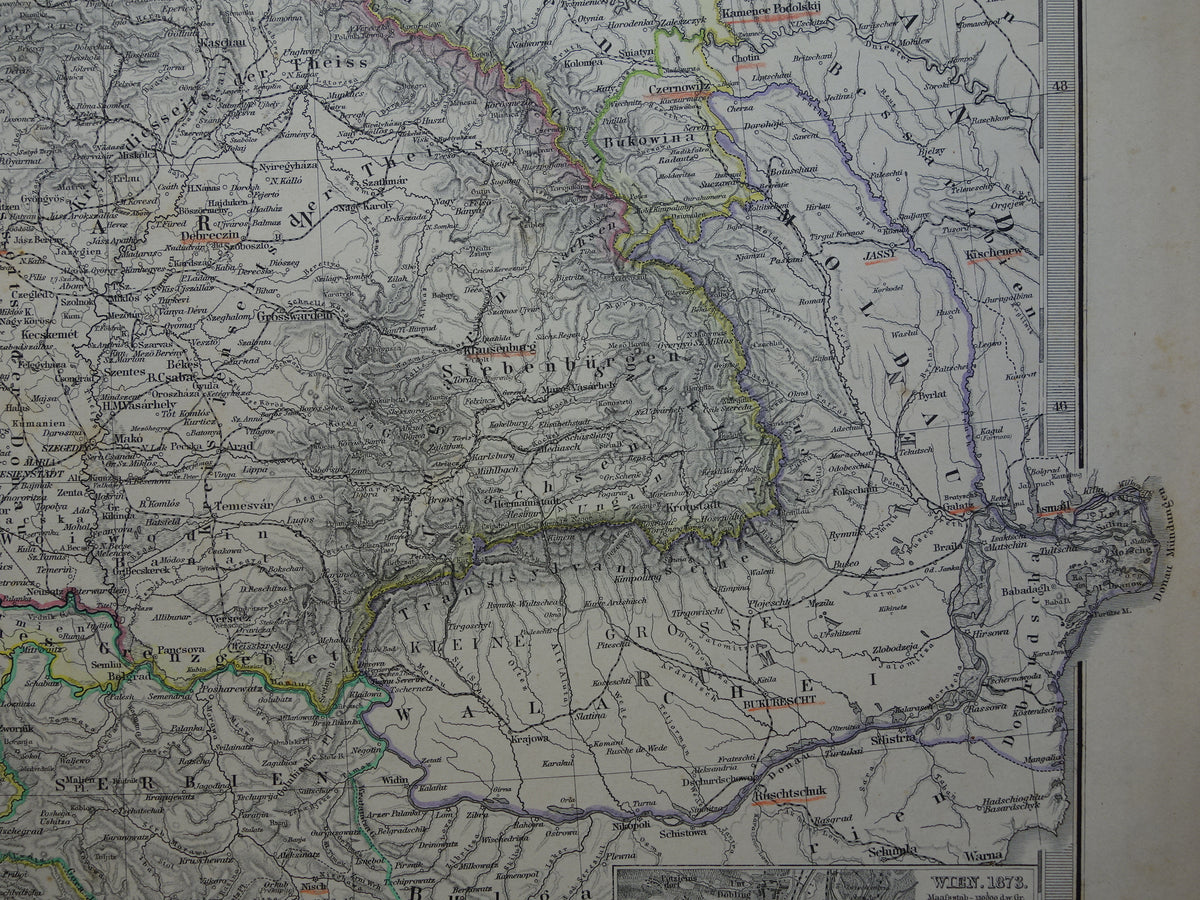OOSTENRIJK-HONGARIJE oude landkaart uit 1884 originele antieke Duitse kaart van 37x46 cm groot