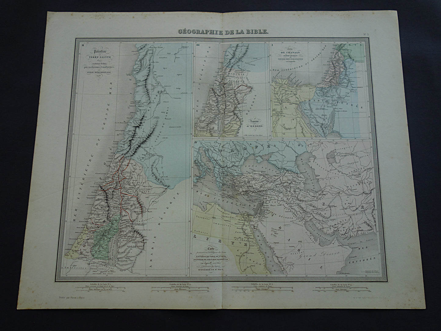 Palestina in de oudheid oude kaart Bijbelse geschiedenis - Franse antieke handgekleurde landkaart