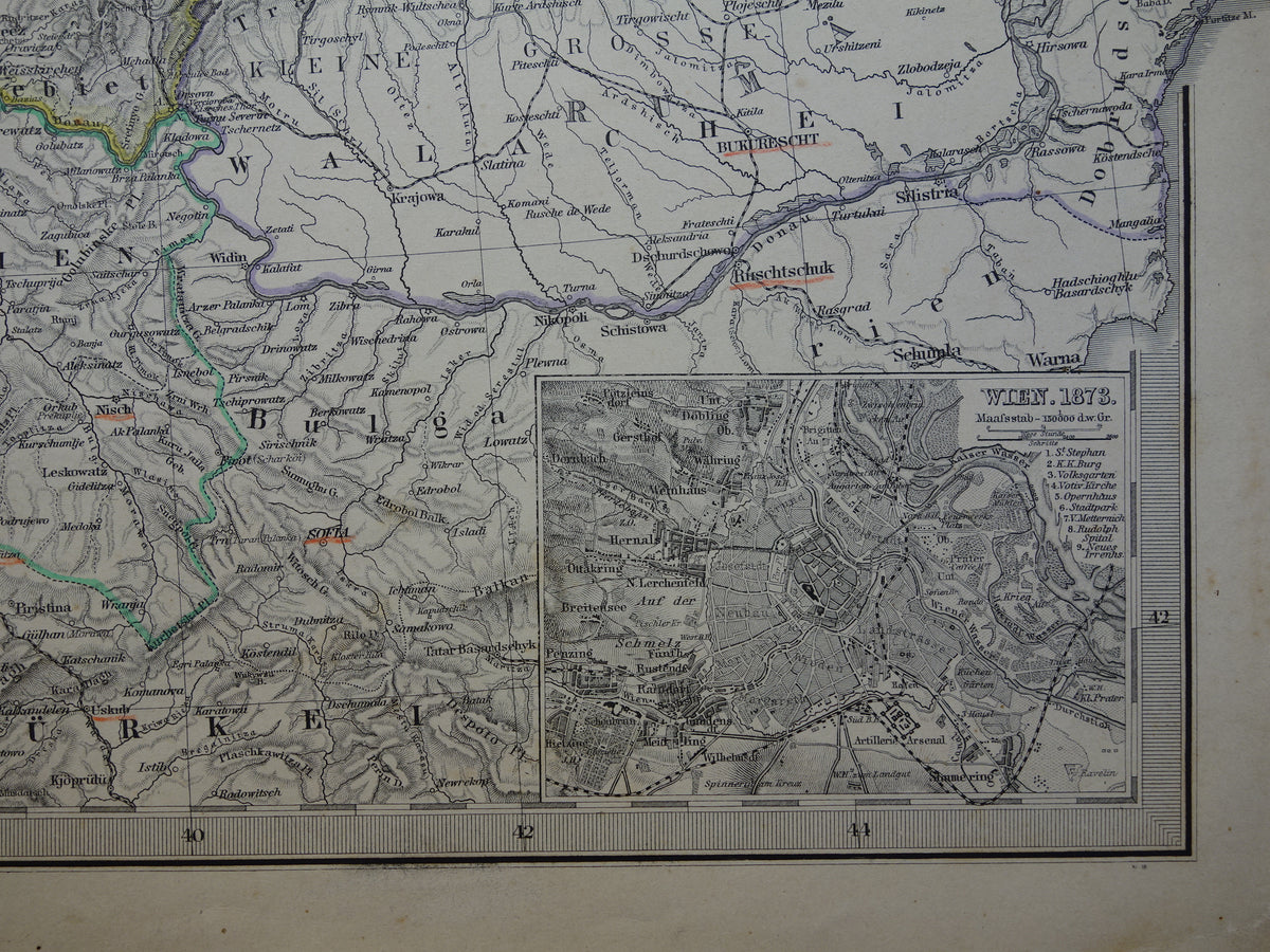 OOSTENRIJK-HONGARIJE oude landkaart uit 1884 originele antieke Duitse kaart van 37x46 cm groot