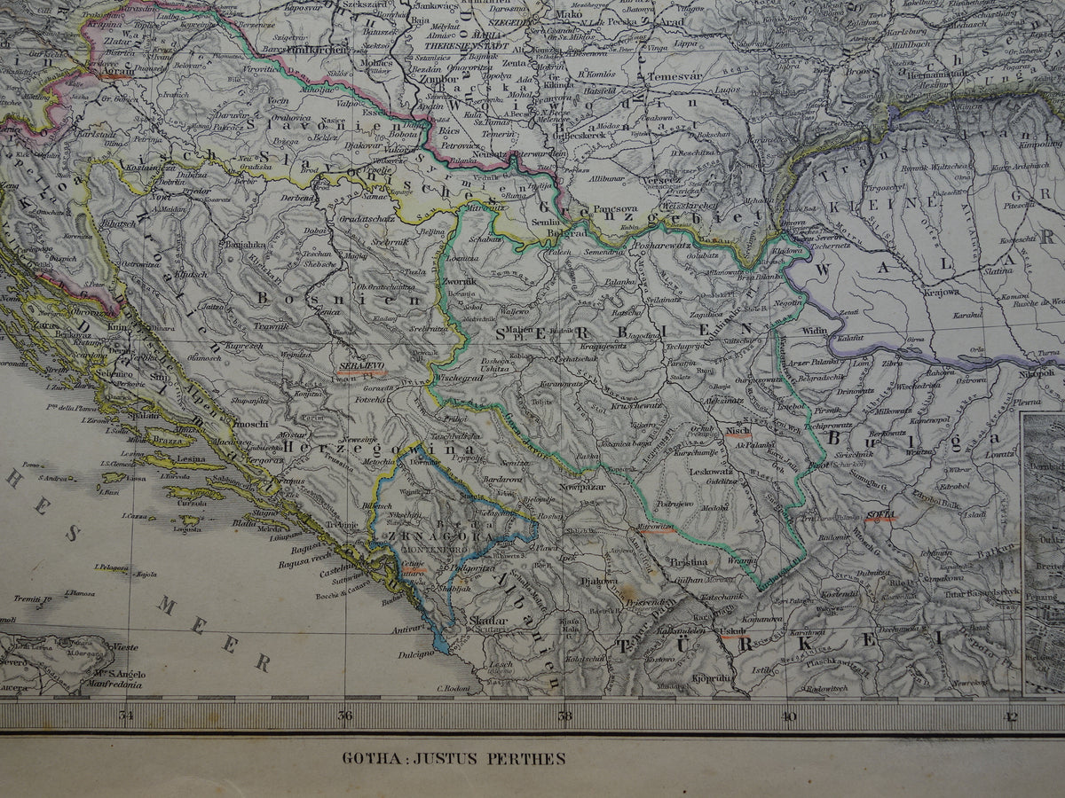 OOSTENRIJK-HONGARIJE oude landkaart uit 1884 originele antieke Duitse kaart van 37x46 cm groot