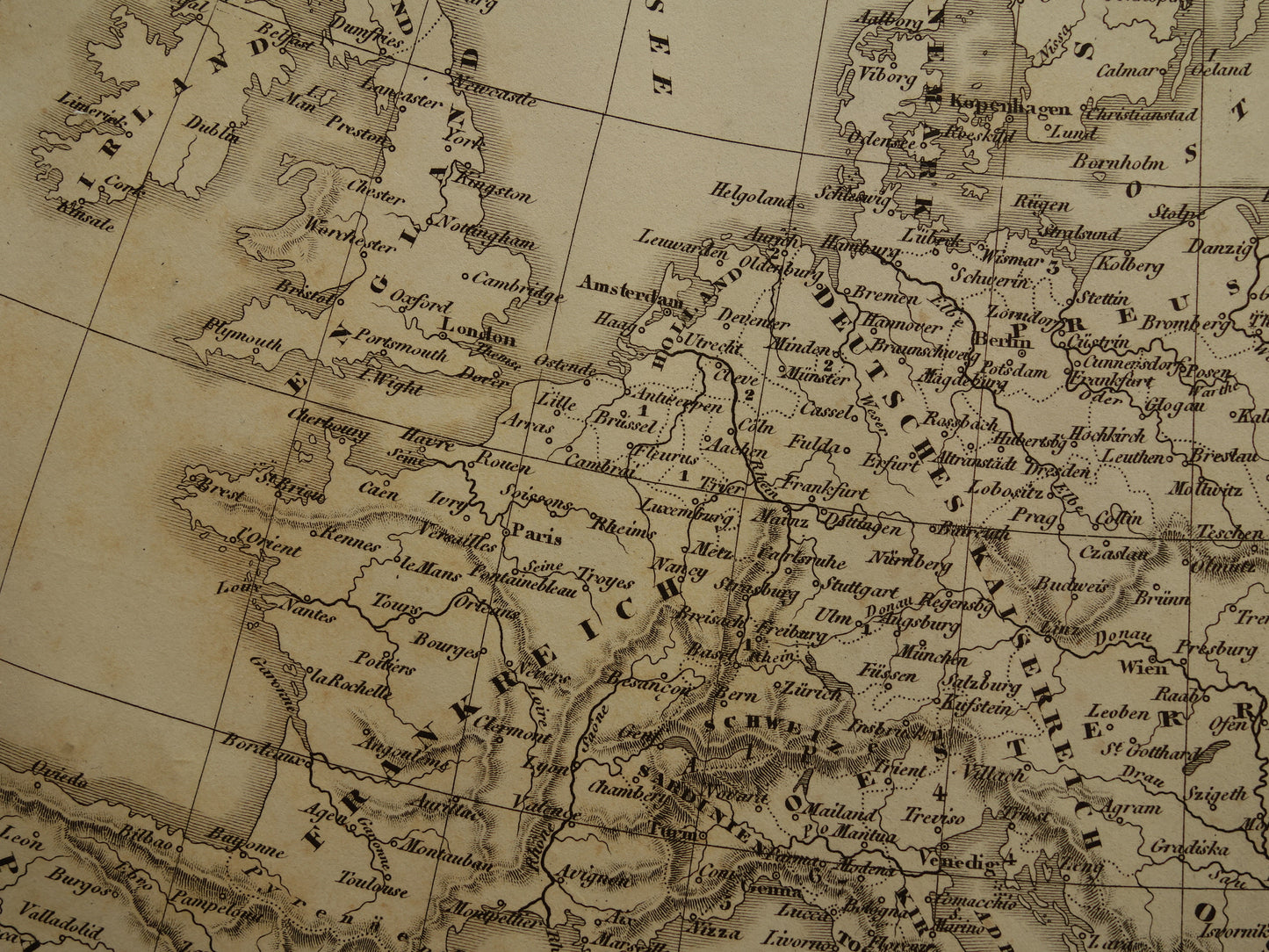 Oude kaart van Europa in 1789 bij start Franse revolutie Originele antieke kaart zwart/wit geschiedeniskaart