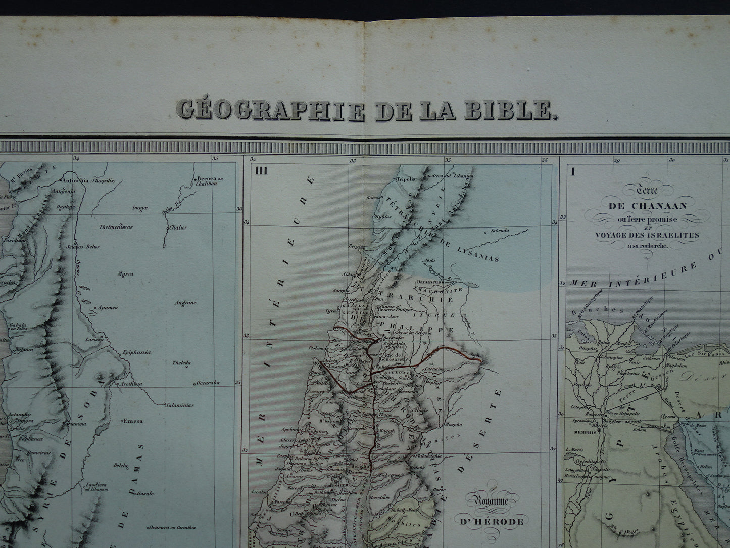 Palestina in de oudheid oude kaart Bijbelse geschiedenis - Franse antieke handgekleurde landkaart