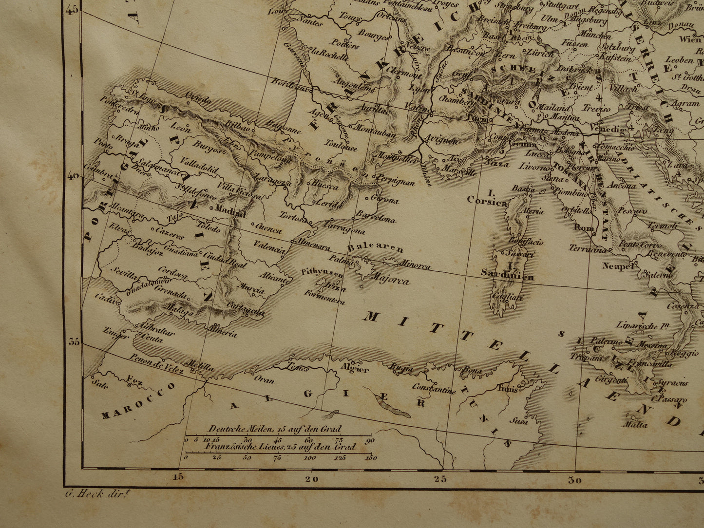 Oude kaart van Europa in 1789 bij start Franse revolutie Originele antieke kaart zwart/wit geschiedeniskaart