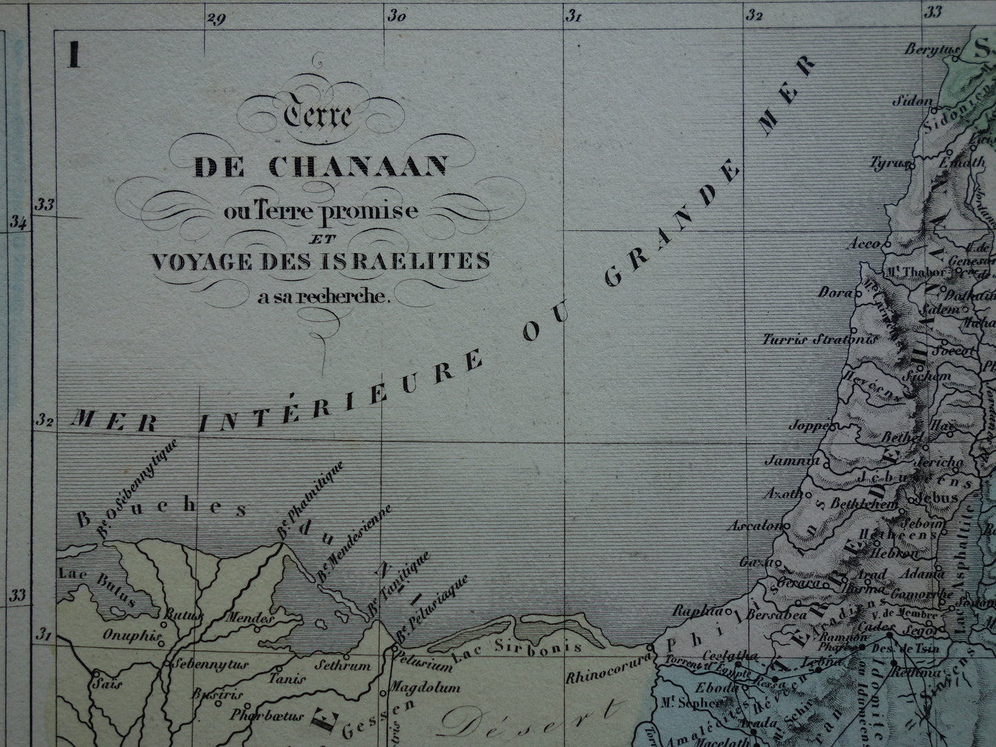 Palestina in de oudheid oude kaart Bijbelse geschiedenis - Franse antieke handgekleurde landkaart