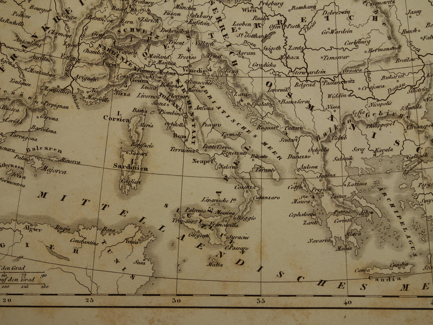 Oude kaart van Europa in 1789 bij start Franse revolutie Originele antieke kaart zwart/wit geschiedeniskaart