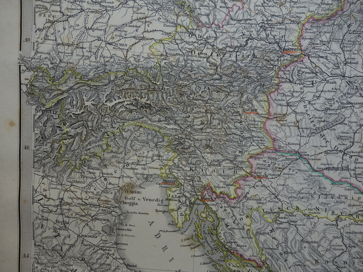 OOSTENRIJK-HONGARIJE oude landkaart uit 1884 originele antieke Duitse kaart van 37x46 cm groot