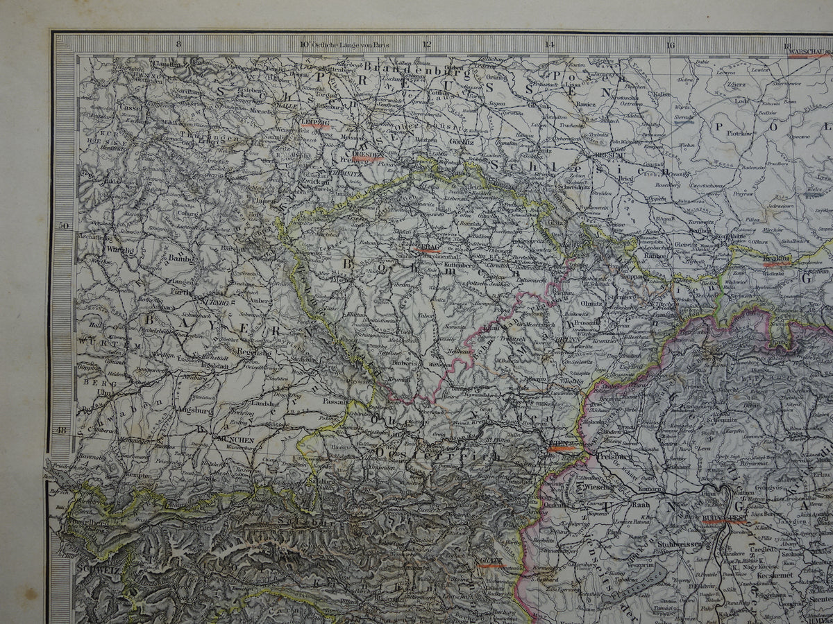 OOSTENRIJK-HONGARIJE oude landkaart uit 1884 originele antieke Duitse kaart van 37x46 cm groot