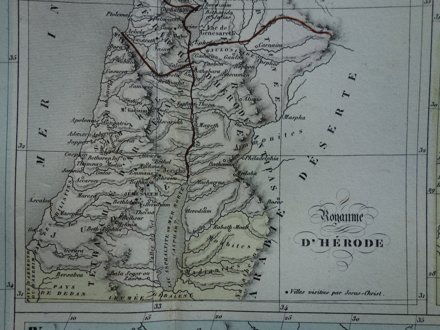 Palestina in de oudheid oude kaart Bijbelse geschiedenis - Franse antieke handgekleurde landkaart