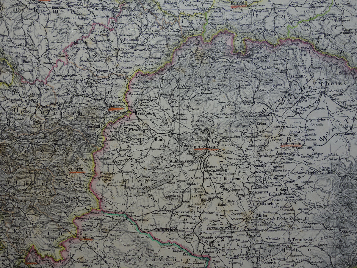 OOSTENRIJK-HONGARIJE oude landkaart uit 1884 originele antieke Duitse kaart van 37x46 cm groot
