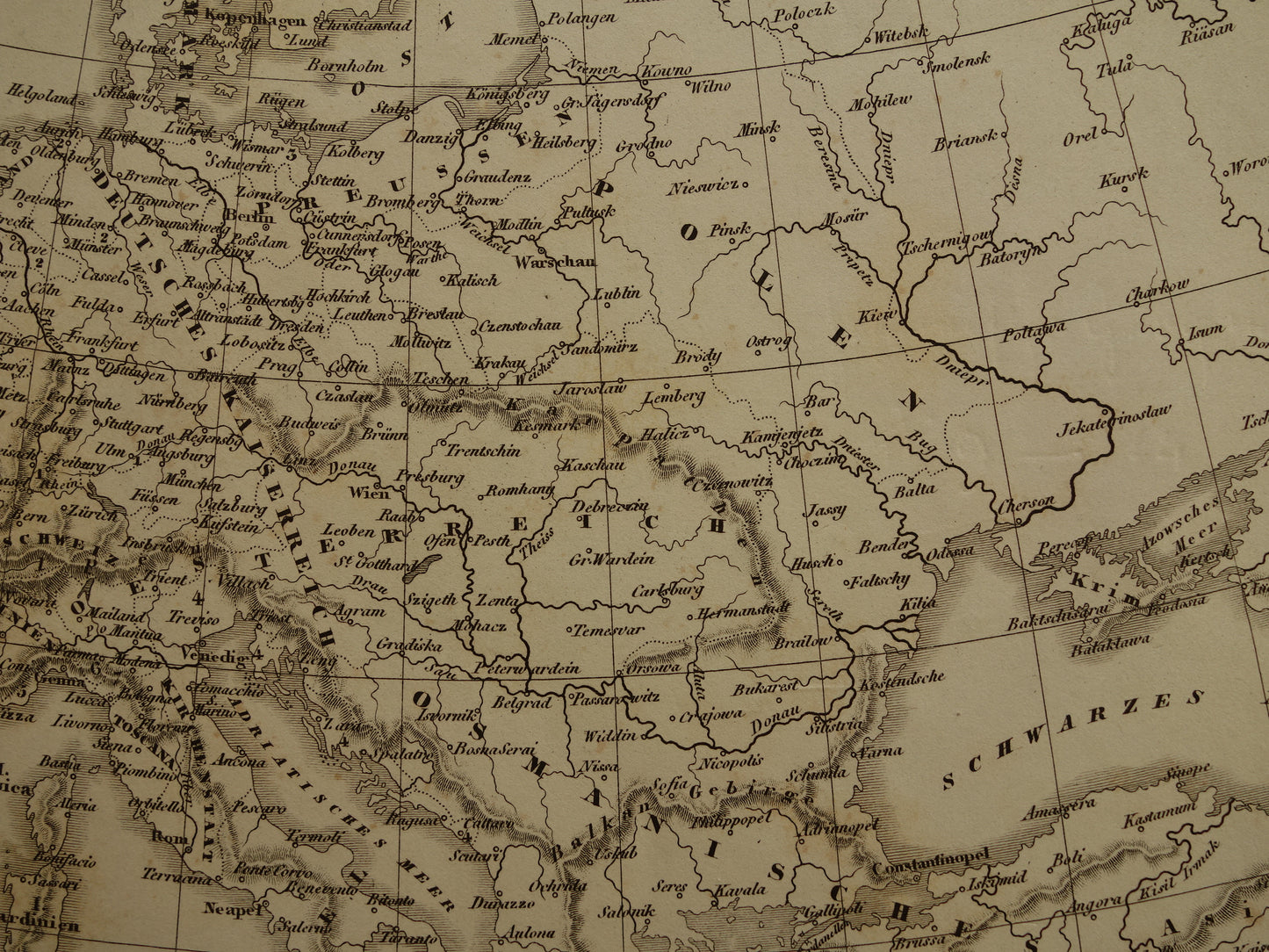 Oude kaart van Europa in 1789 bij start Franse revolutie Originele antieke kaart zwart/wit geschiedeniskaart