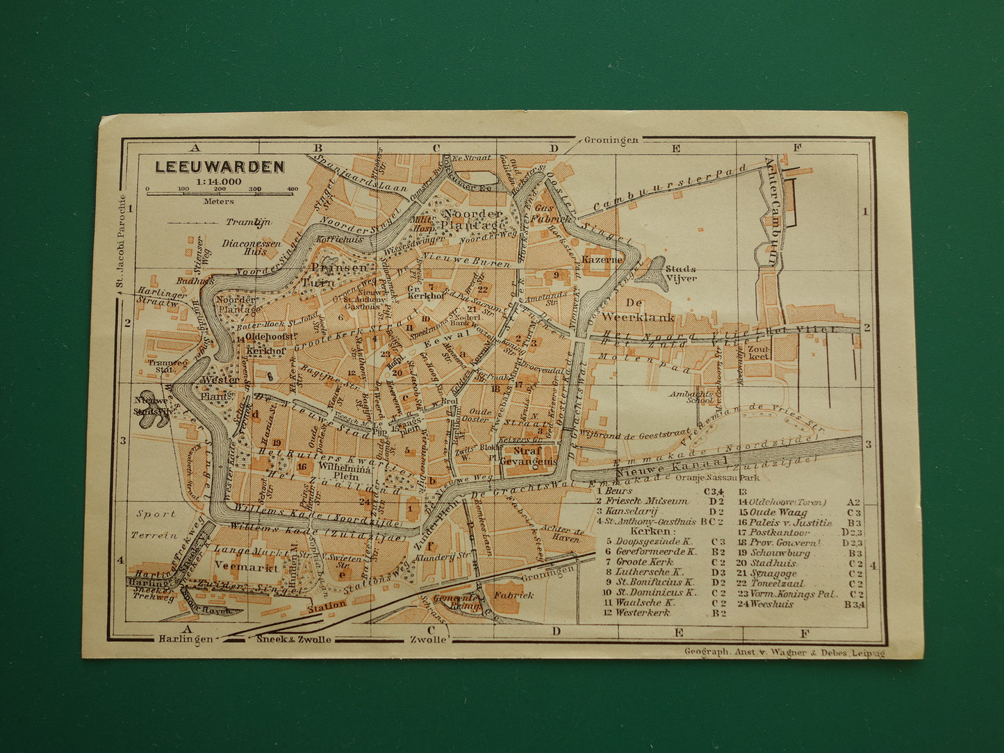 Leeuwarden oude kaart van Leeuwarden uit 1910 kleine originele antieke plattegrond vintage print