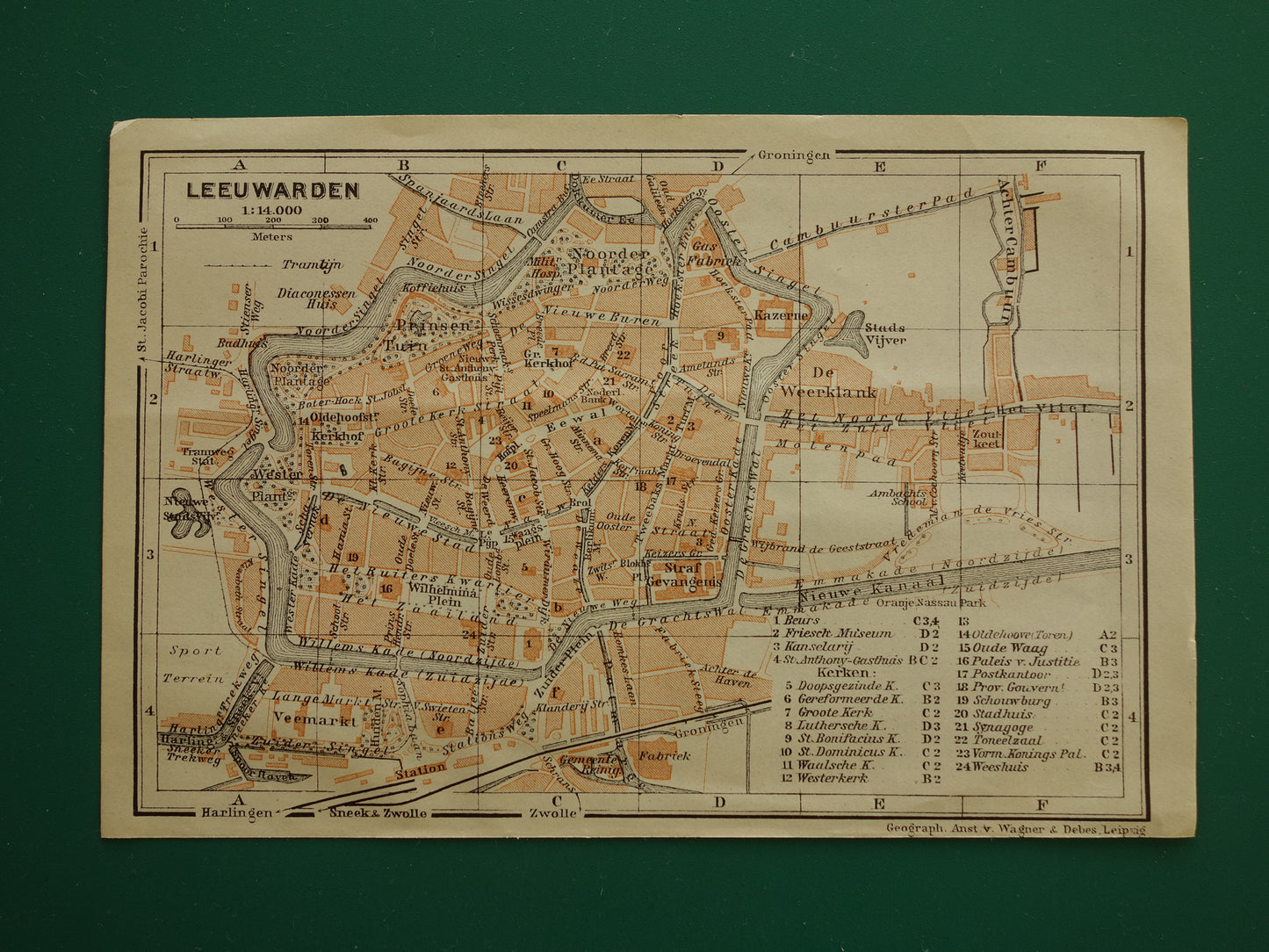 Leeuwarden oude kaart van Leeuwarden uit 1910 kleine originele antieke plattegrond vintage print
