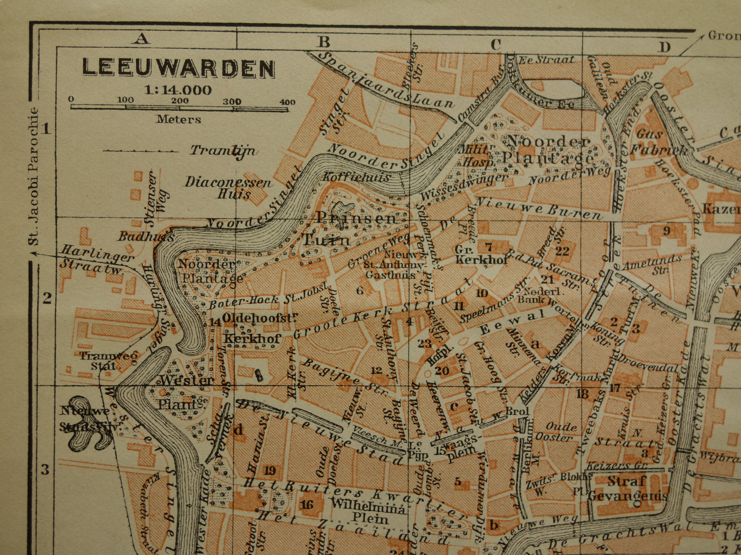 Leeuwarden oude kaart van Leeuwarden uit 1910 kleine originele antieke plattegrond vintage print