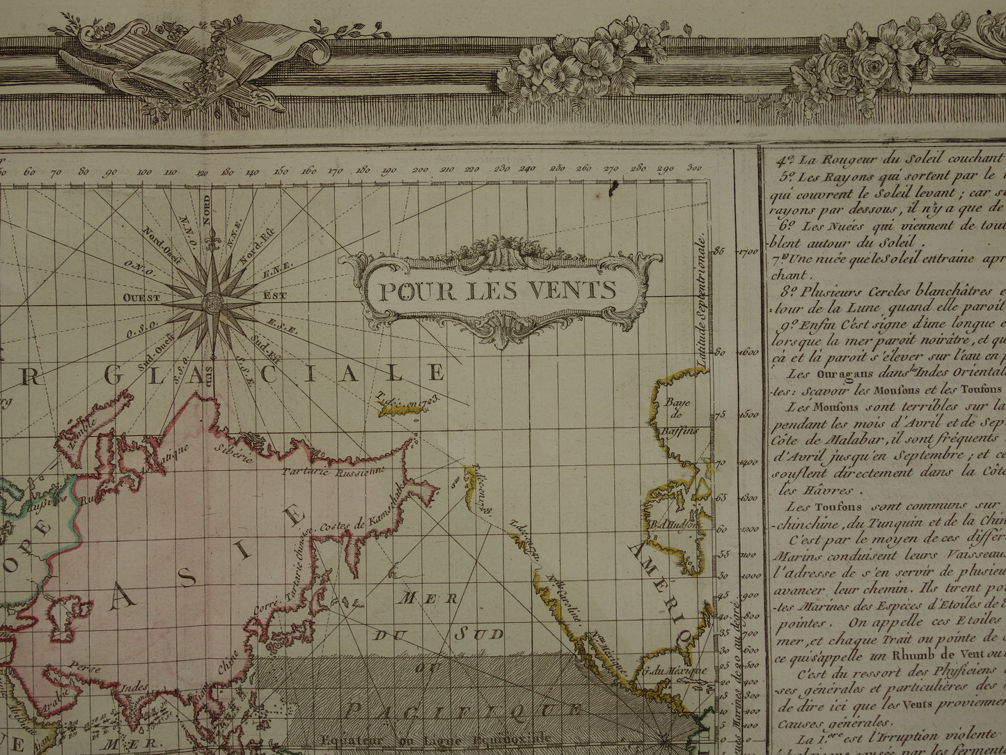 Oude wereldkaart 1761 Grote originele historische landkaart van de wereld Windrichtingen Windroos