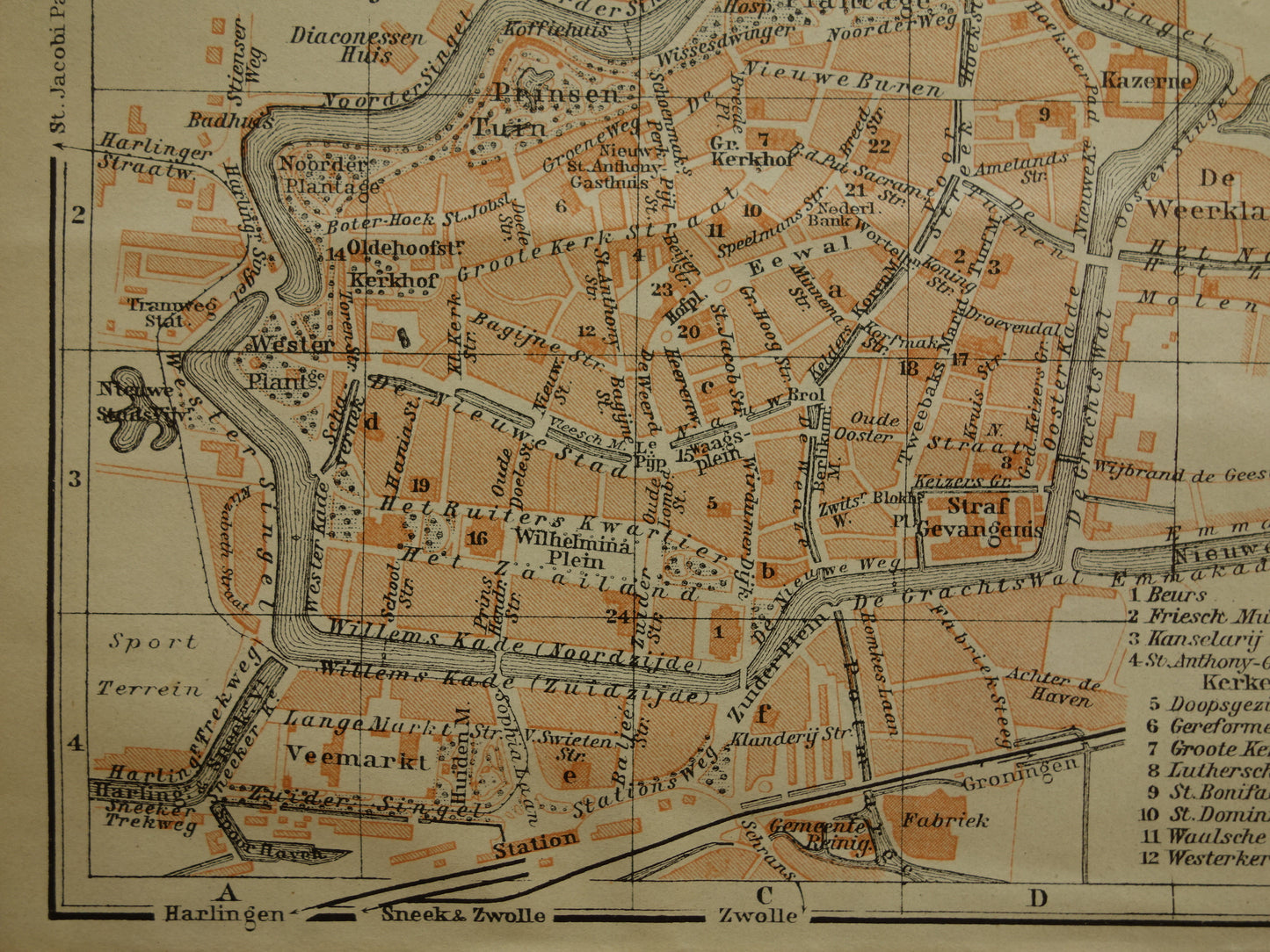 Leeuwarden oude kaart van Leeuwarden uit 1910 kleine originele antieke plattegrond vintage print