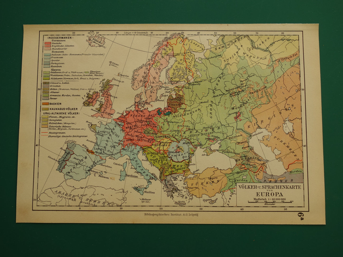 Oude kaart van Europa - kleine etnologische en linguïstische landkaart Europa- vintage kaarten