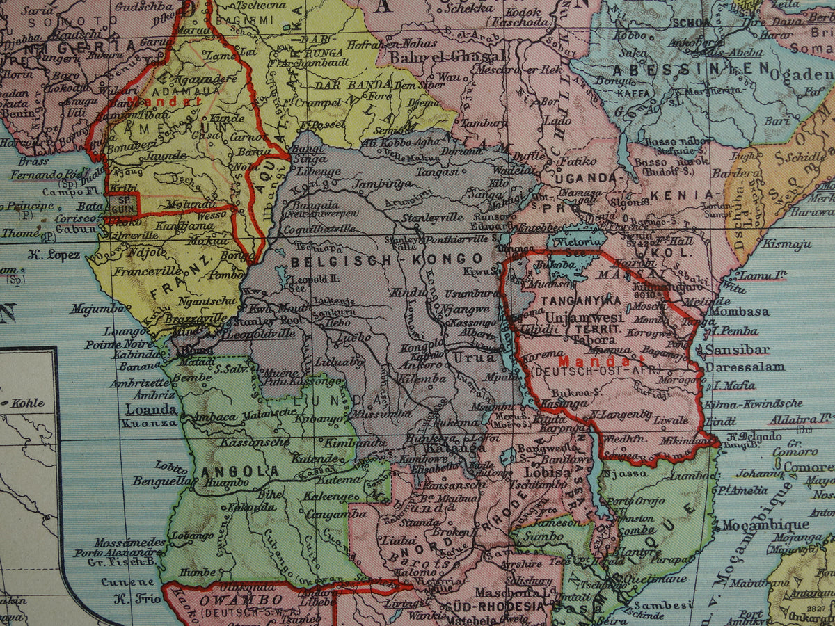 Alte Karte von Afrika aus dem Jahr 1931, originale historische Karte des afrikanischen Kontinents – alte deutsche Karten