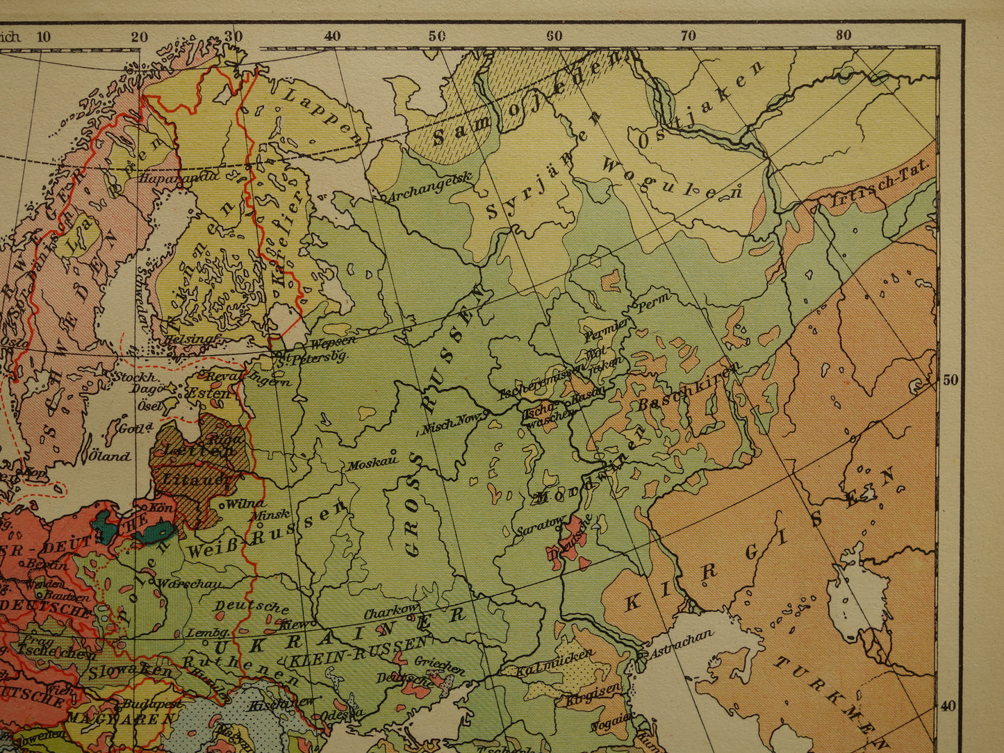 Oude kaart van Europa - kleine etnologische en linguïstische landkaart Europa- vintage kaarten