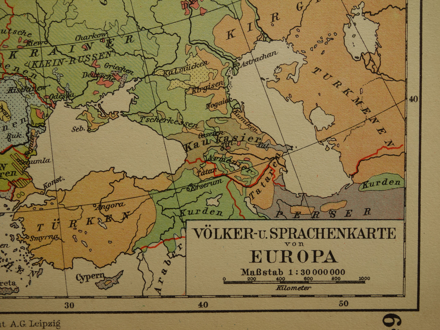 Oude kaart van Europa - kleine etnologische en linguïstische landkaart Europa- vintage kaarten