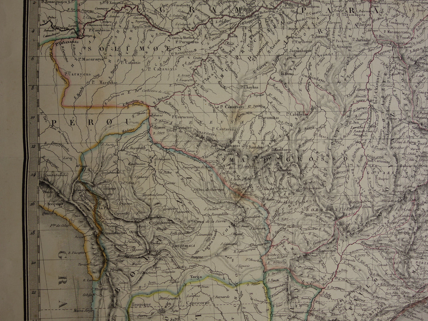 BRAZILIË Grote oude kaart van Brazilië uit 1851 Originele antieke landkaart met jaartal