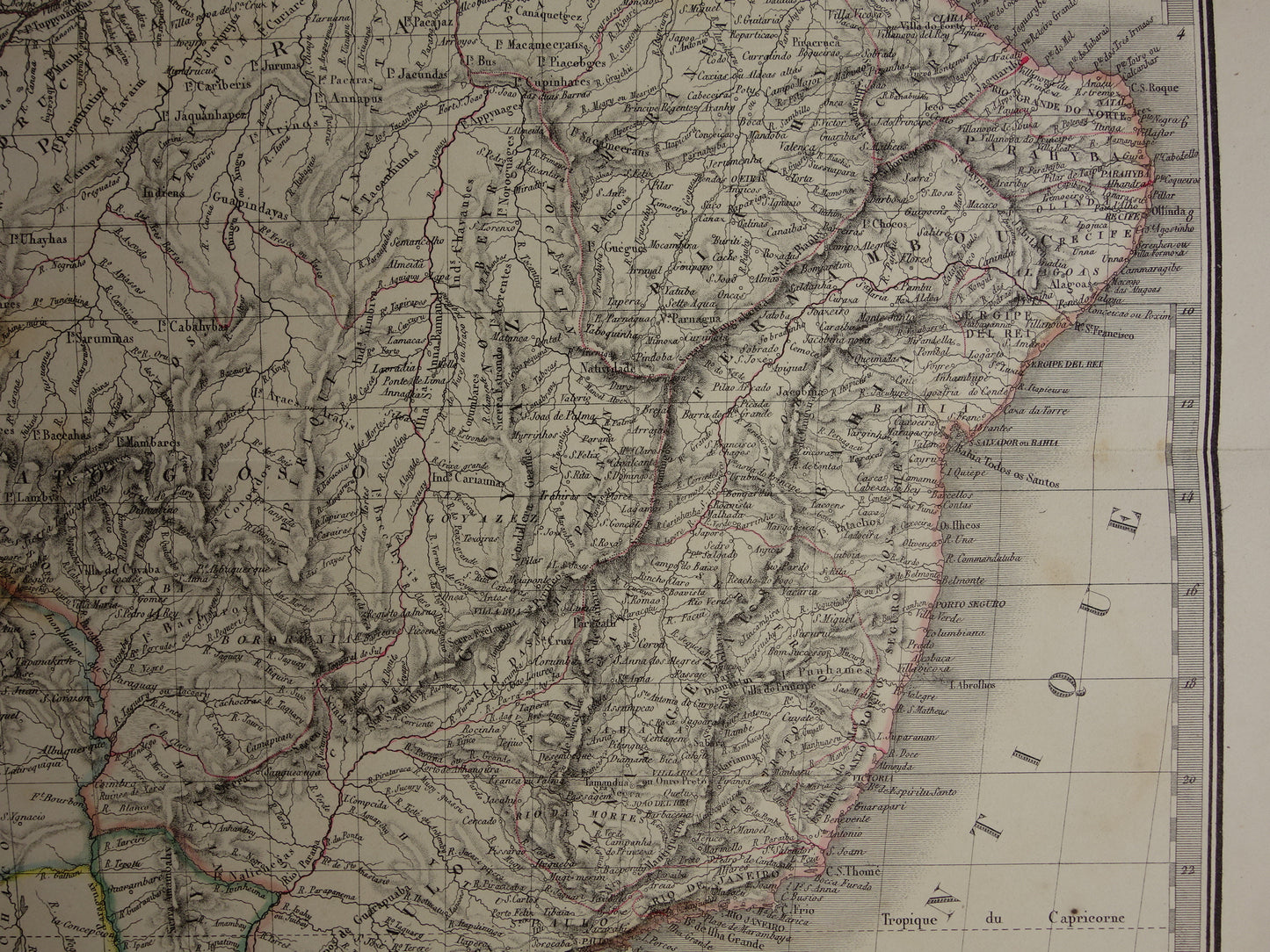 BRAZILIË Grote oude kaart van Brazilië uit 1851 Originele antieke landkaart met jaartal