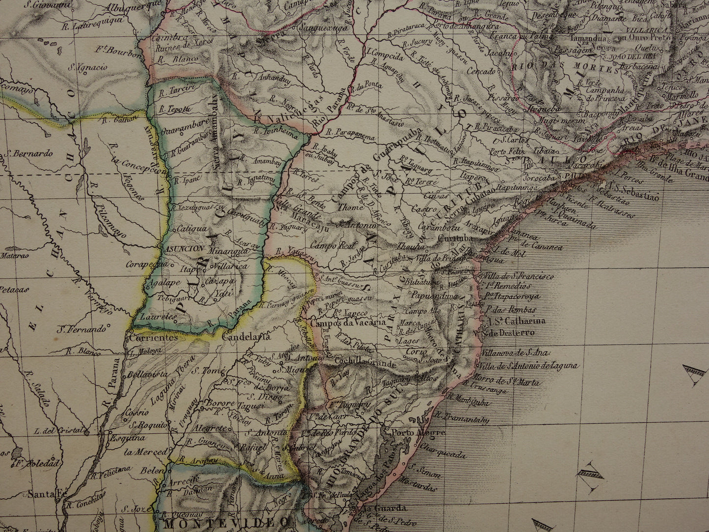 BRAZILIË Grote oude kaart van Brazilië uit 1851 Originele antieke landkaart met jaartal