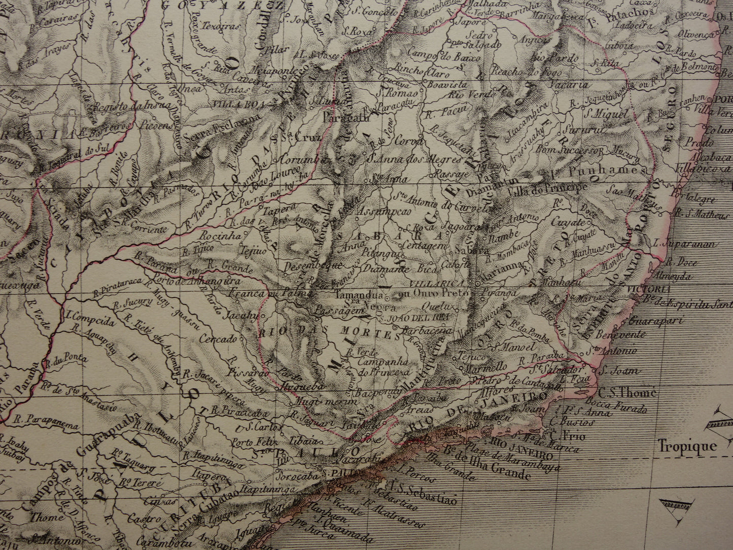 BRAZILIË Grote oude kaart van Brazilië uit 1851 Originele antieke landkaart met jaartal