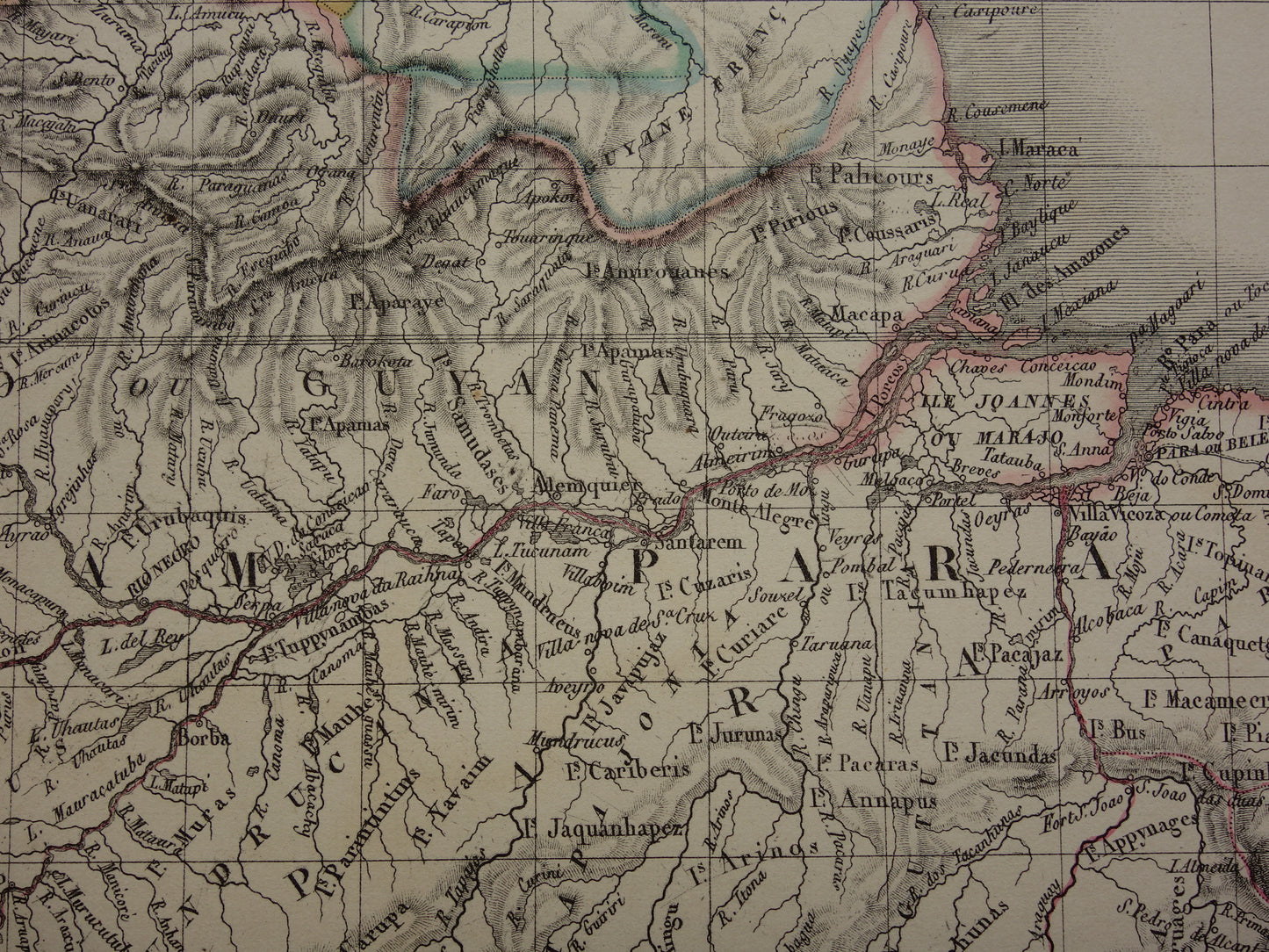 BRAZILIË Grote oude kaart van Brazilië uit 1851 Originele antieke landkaart met jaartal