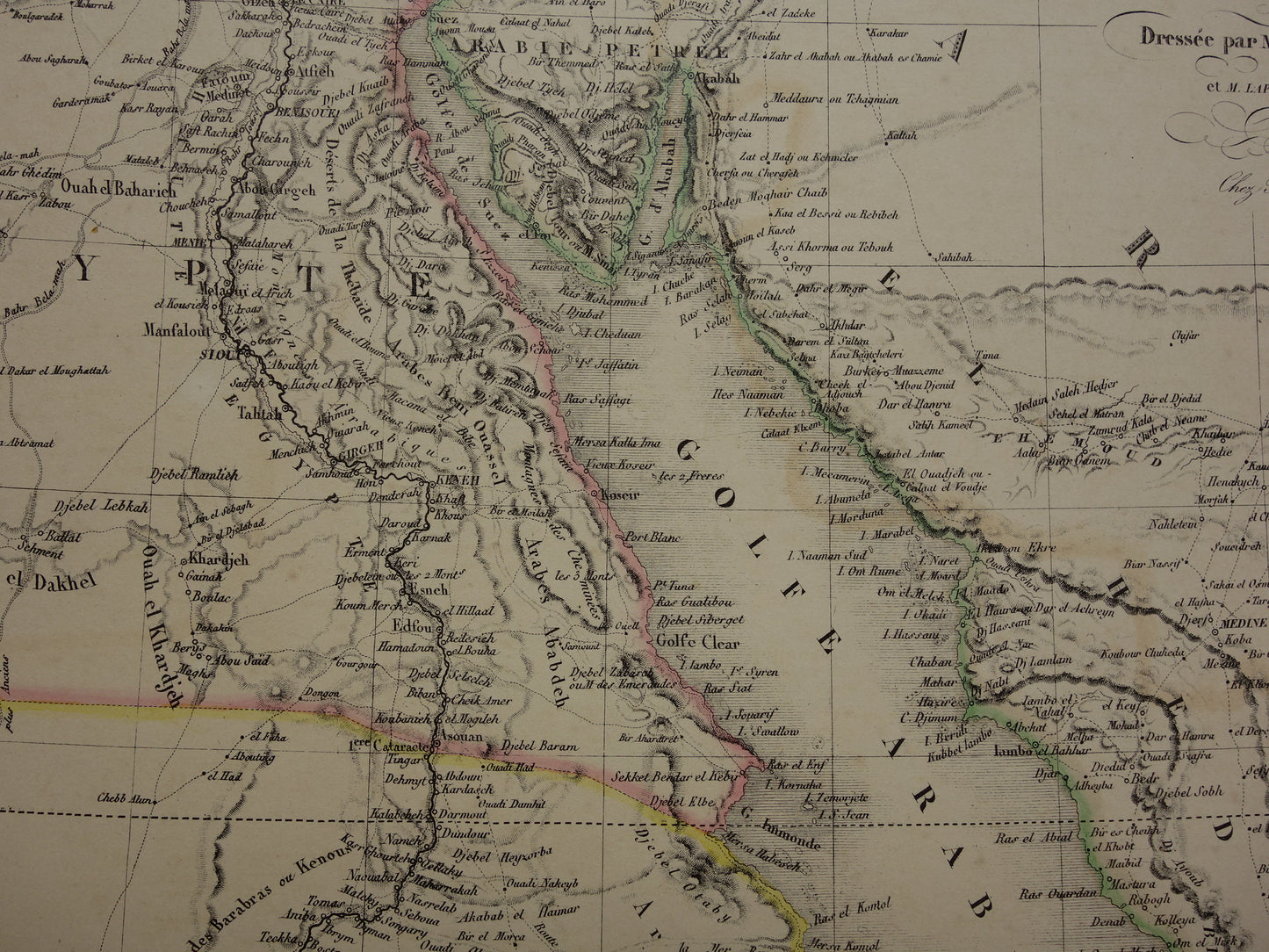 EGYPTE grote oude kaart van Rode Zee regio uit 1851 antieke landkaart Sudan, Djibouti, Ethiopië en Saoedi-Arabië met jaartal vintage landkaarten Afrika