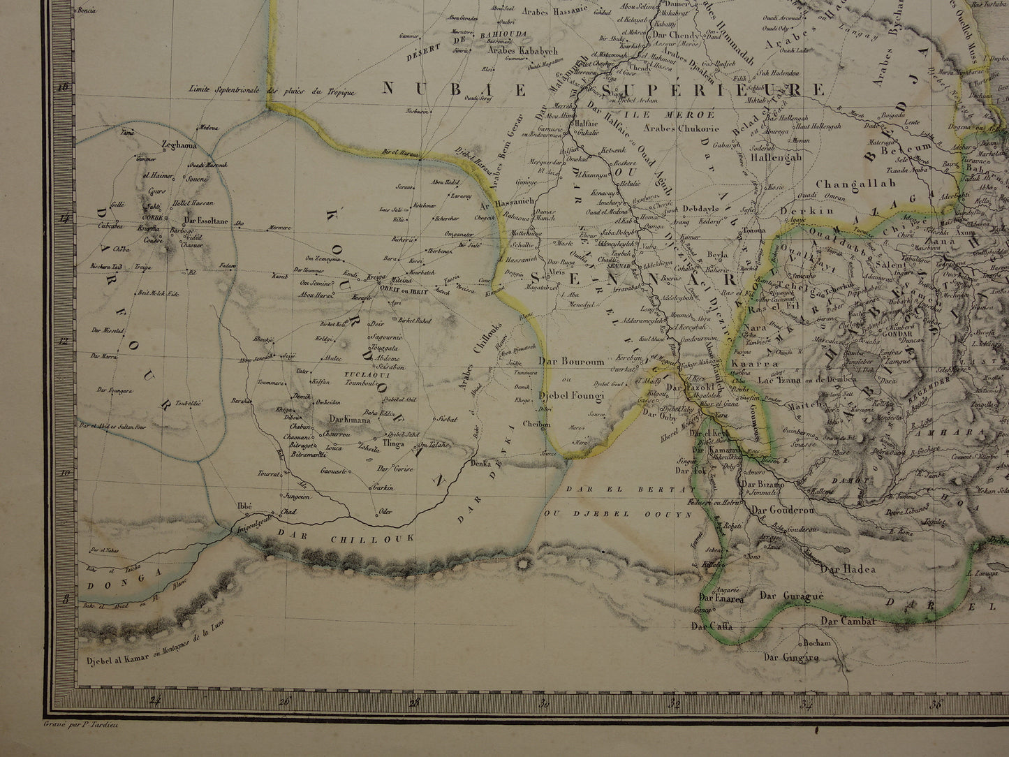 EGYPTE grote oude kaart van Rode Zee regio uit 1851 antieke landkaart Sudan, Djibouti, Ethiopië en Saoedi-Arabië met jaartal vintage landkaarten Afrika