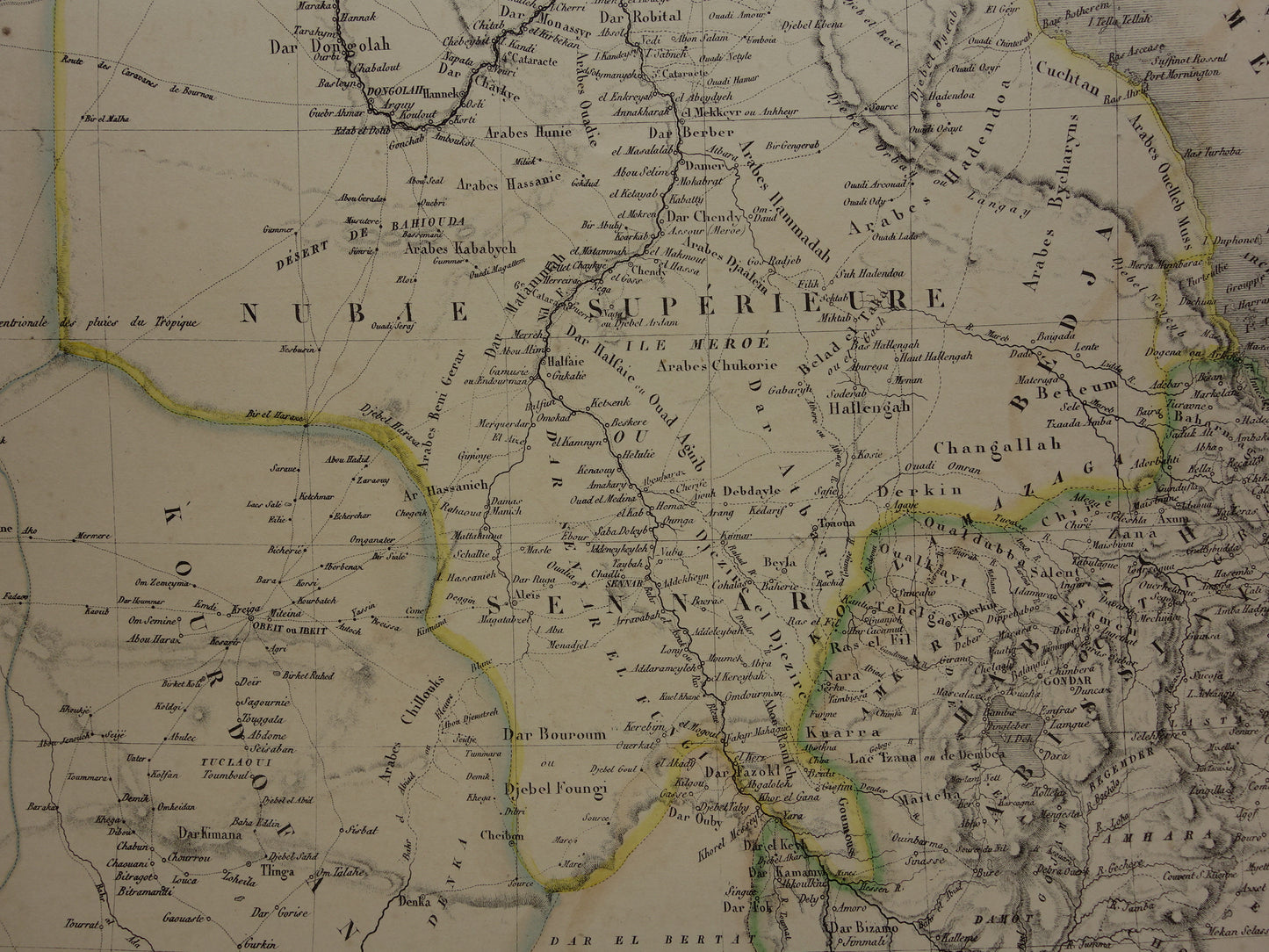 EGYPTE grote oude kaart van Rode Zee regio uit 1851 antieke landkaart Sudan, Djibouti, Ethiopië en Saoedi-Arabië met jaartal vintage landkaarten Afrika