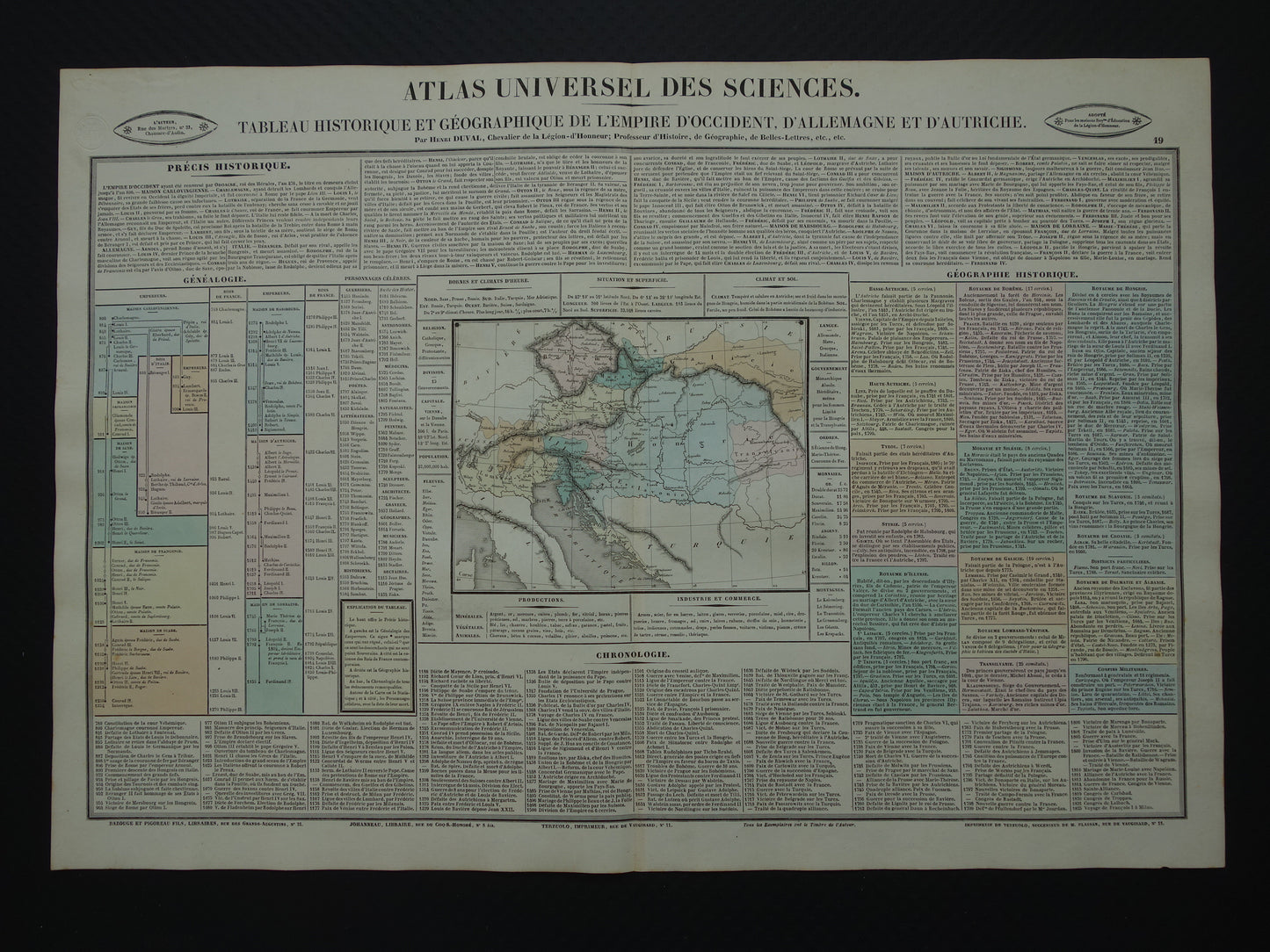Heilige Roomse Rijk oude kaart Oostenrijk Hongarije 1837 grote antieke gravure over geschiedenis van Duitsland Europa met vintage landkaart