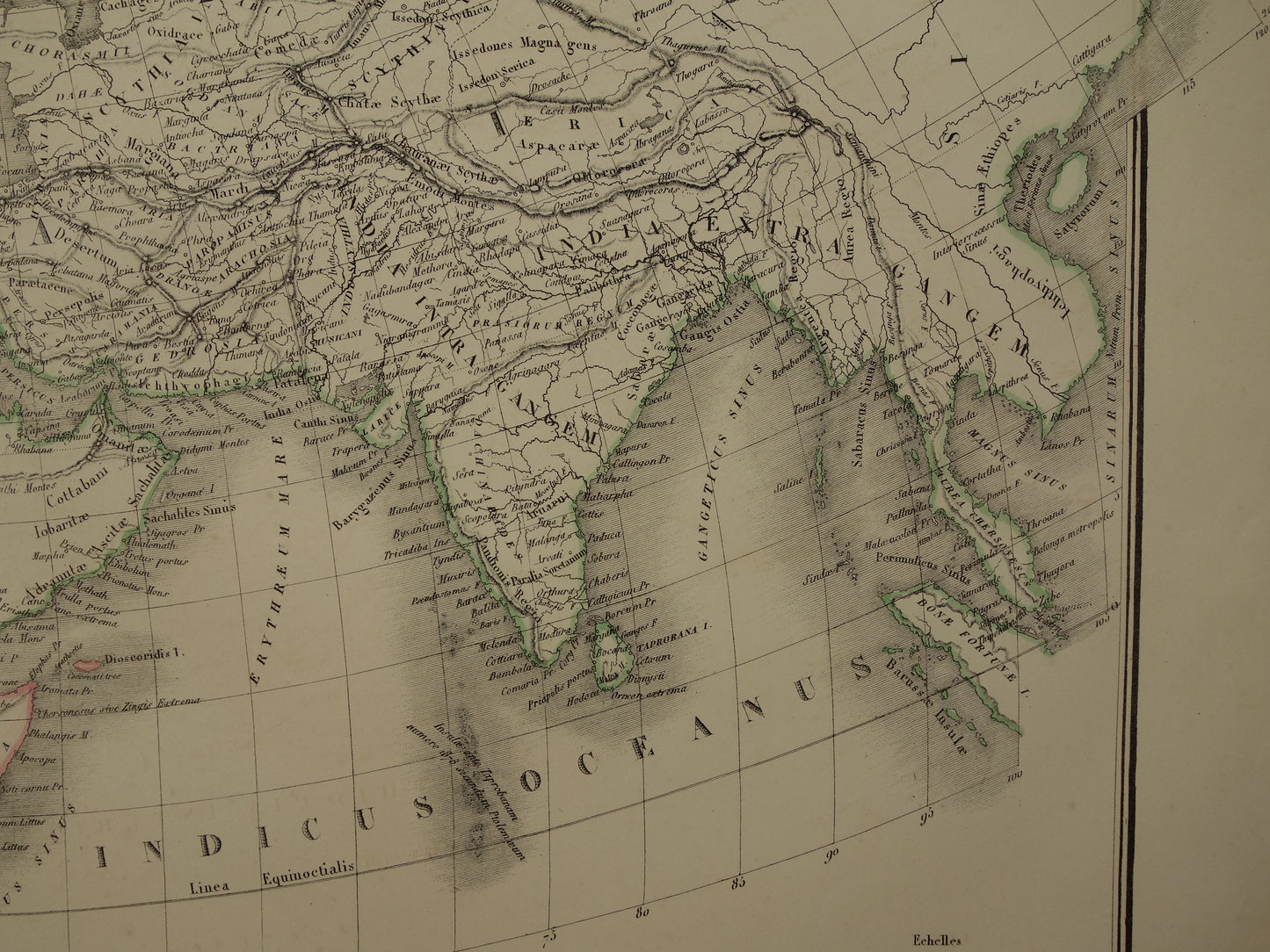 Ptolemaeus oude wereldkaart uit 1851 kaart van de klassieke wereld originele antieke handgekleurde landkaart met jaartal geschiedeniskaart