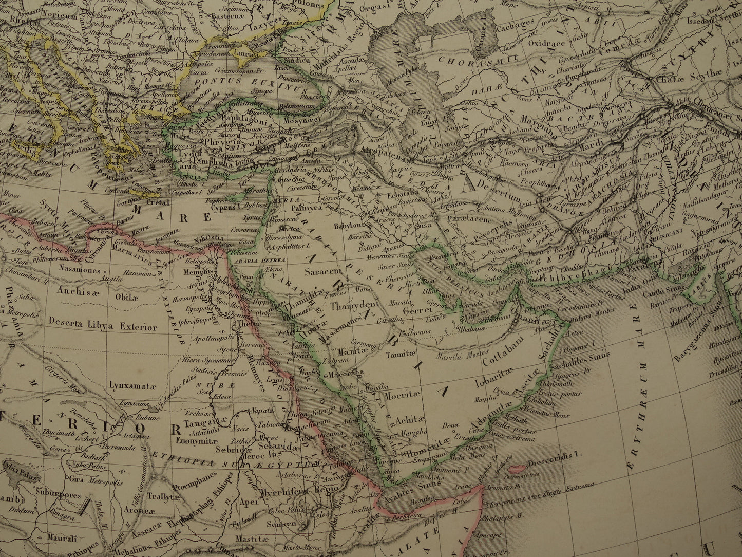 Ptolemaeus oude wereldkaart uit 1851 kaart van de klassieke wereld originele antieke handgekleurde landkaart met jaartal geschiedeniskaart