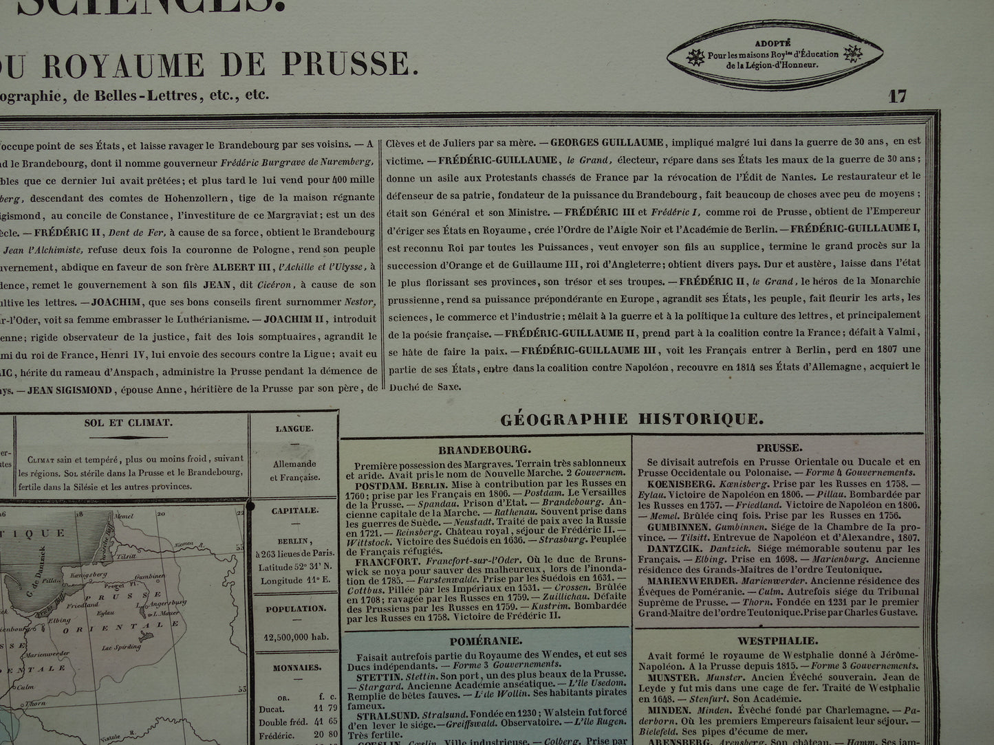 PRUISSEN oude kaart Koninkrijk Pruissen 1837 grote antieke gravure over geschiedenis van Duitsland met vintage landkaart