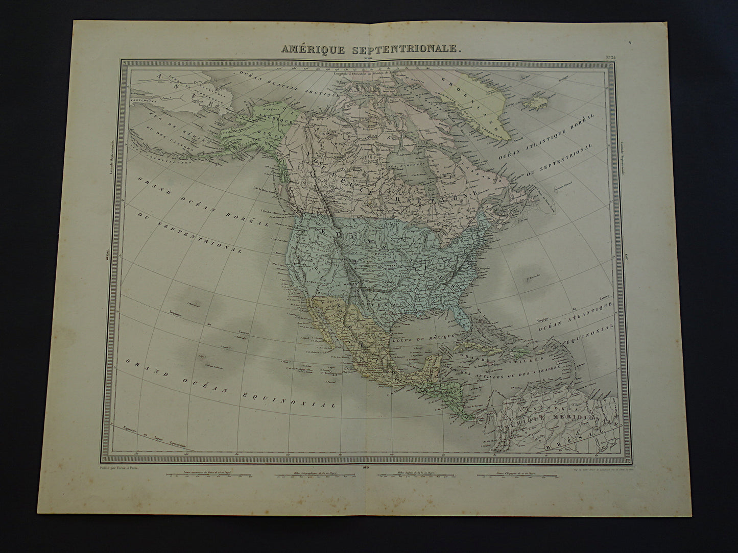 NOORD-AMERIKA Grote oude kaart continent VS Canada Mexico antieke kaart uit 1858 Vintage Franse landkaart