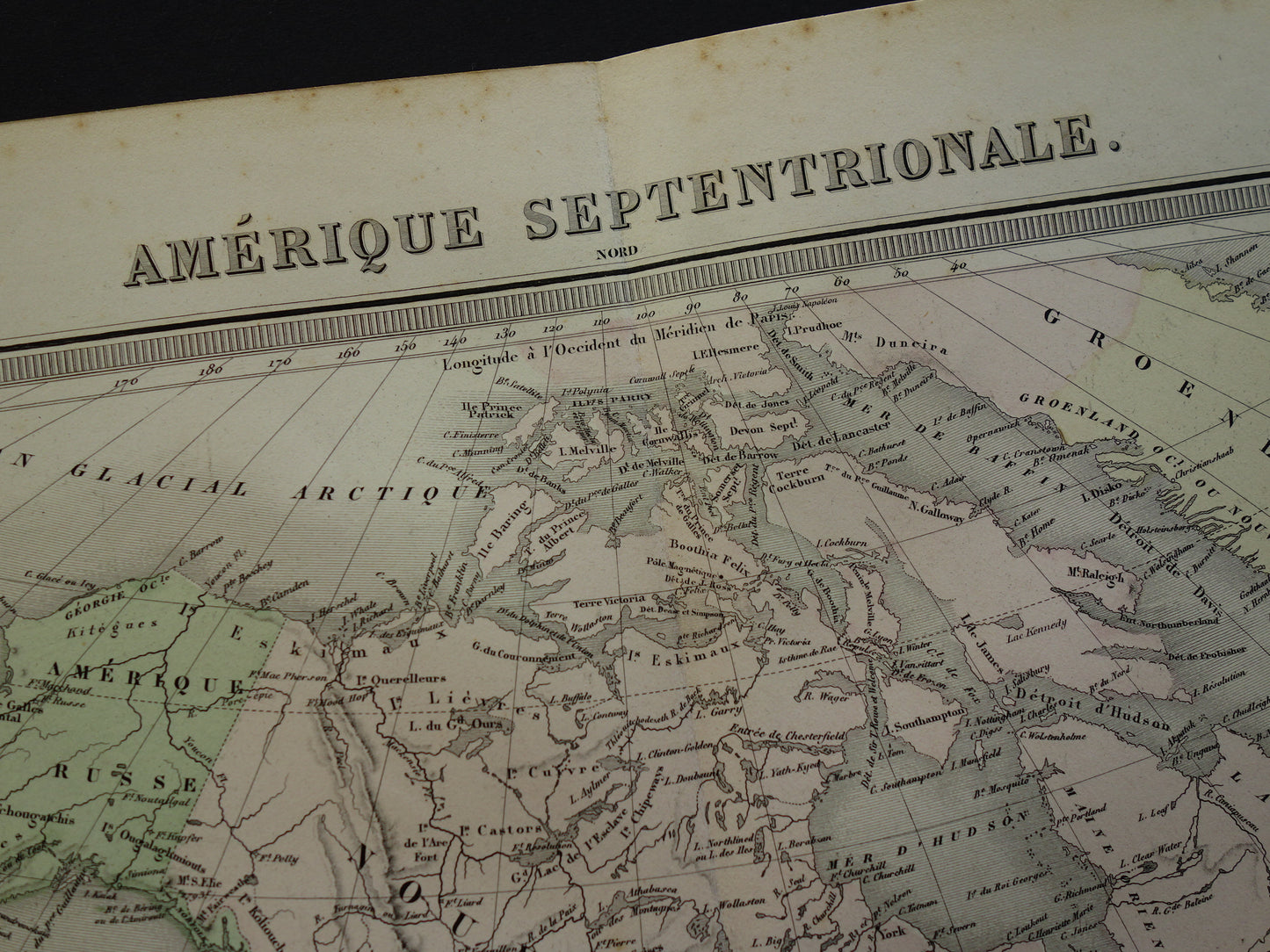 NOORD-AMERIKA Grote oude kaart continent VS Canada Mexico antieke kaart uit 1858 Vintage Franse landkaart