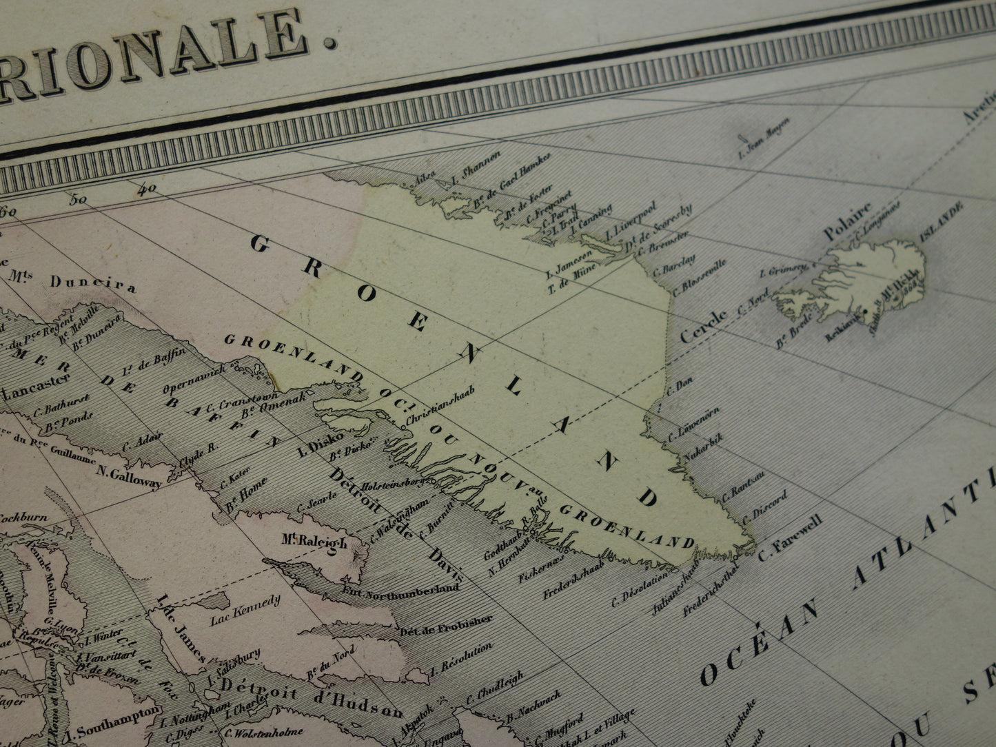 NOORD-AMERIKA Grote oude kaart continent VS Canada Mexico antieke kaart uit 1858 Vintage Franse landkaart