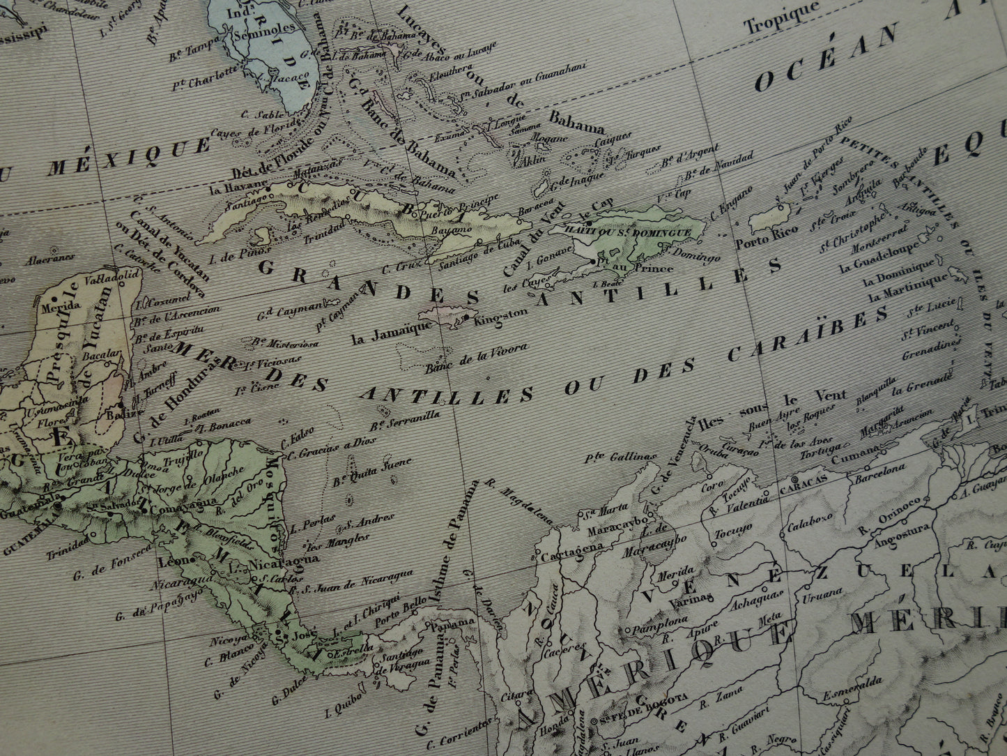NOORD-AMERIKA Grote oude kaart continent VS Canada Mexico antieke kaart uit 1858 Vintage Franse landkaart