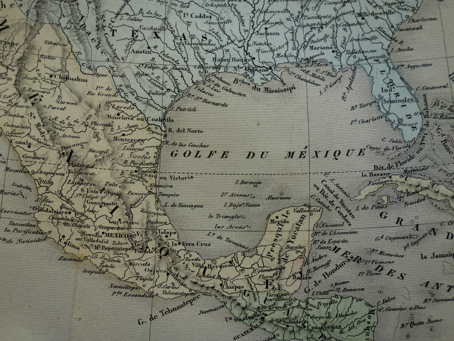 NOORD-AMERIKA Grote oude kaart continent VS Canada Mexico antieke kaart uit 1858 Vintage Franse landkaart