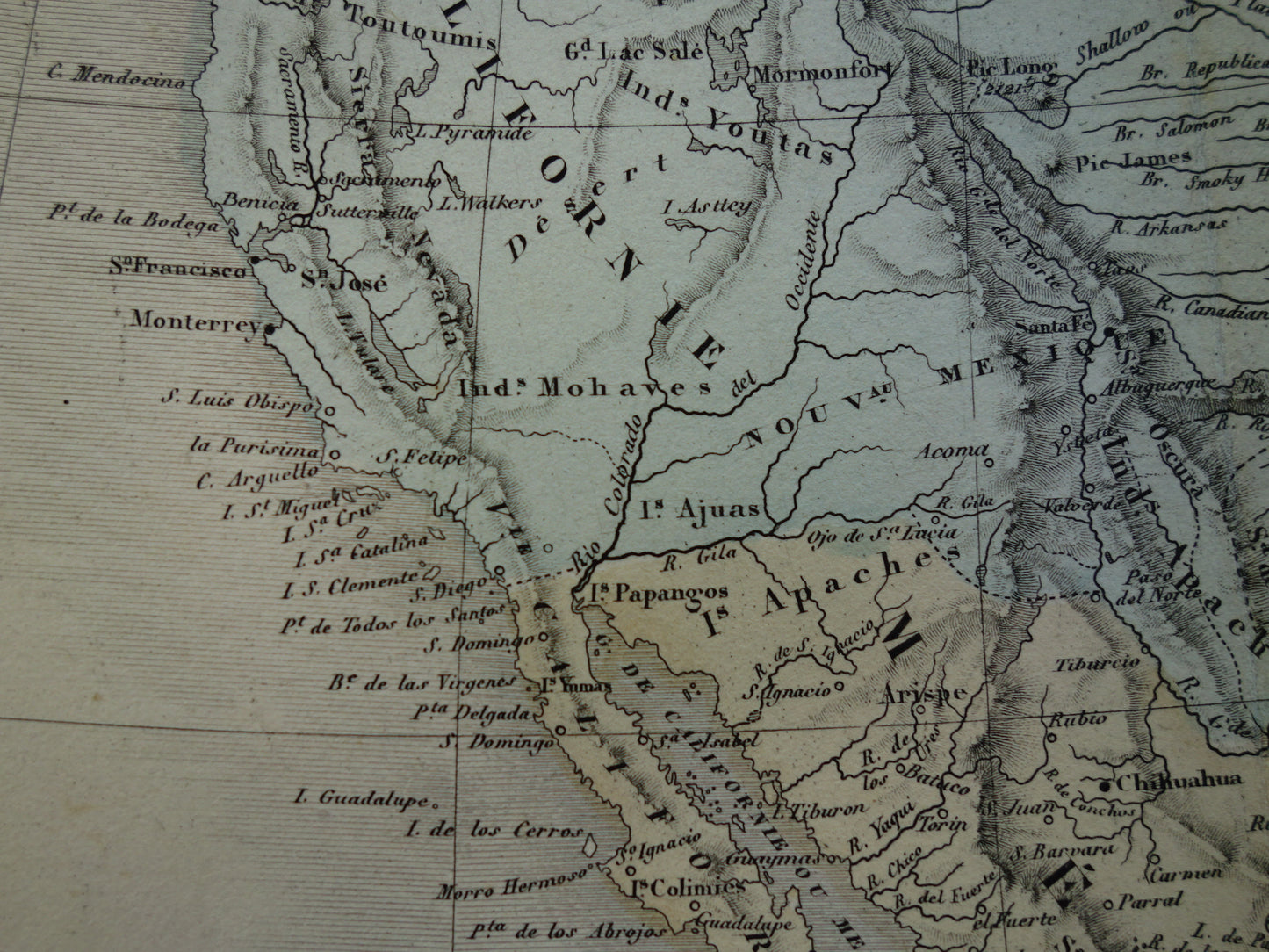 NOORD-AMERIKA Grote oude kaart continent VS Canada Mexico antieke kaart uit 1858 Vintage Franse landkaart