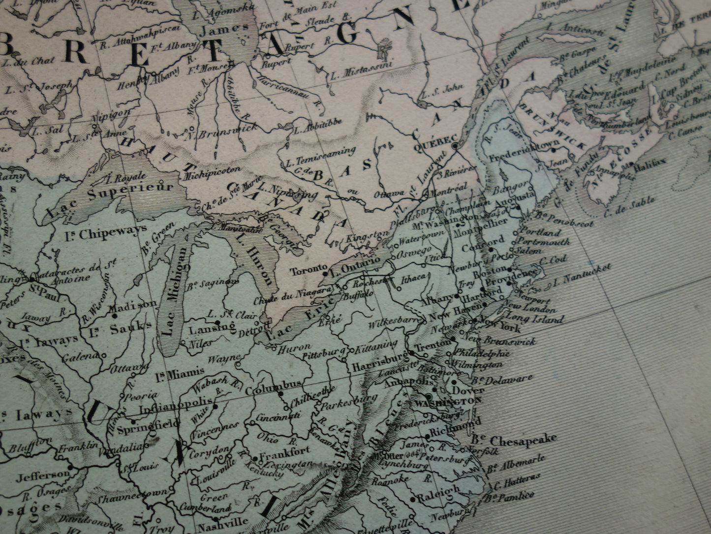 NOORD-AMERIKA Grote oude kaart continent VS Canada Mexico antieke kaart uit 1858 Vintage Franse landkaart