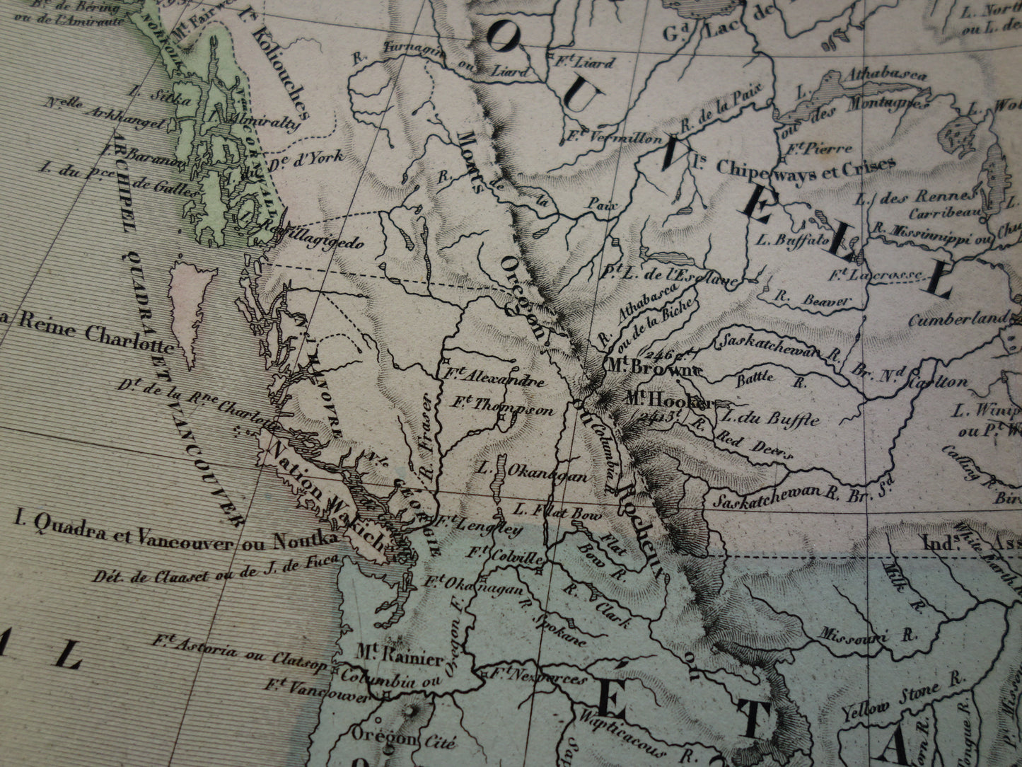 NOORD-AMERIKA Grote oude kaart continent VS Canada Mexico antieke kaart uit 1858 Vintage Franse landkaart
