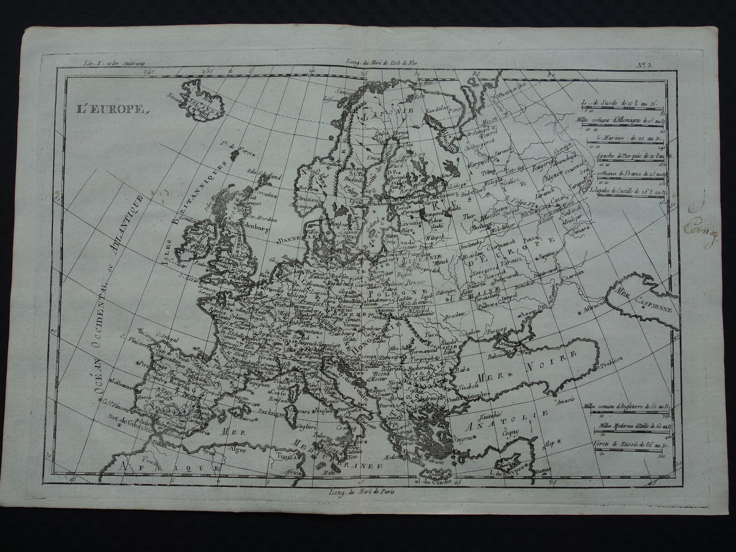 1780 Oude kaart van Europa Originele Antieke landkaart - Raynal Bonne Europe